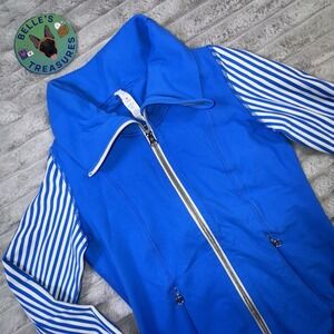 Lululemon Women's 2 Daily Yoga Luon Jacket Blue‎ White Stripe Full Zip Stretch